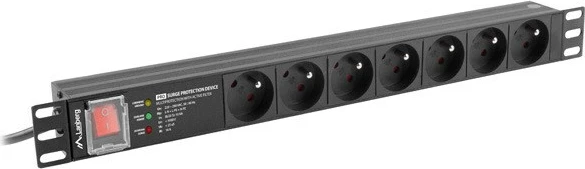 Kabllo vazhduese Lanberg, Power Strip 19'', 1U, 16A, 7X 230V PL, 2m, i zi