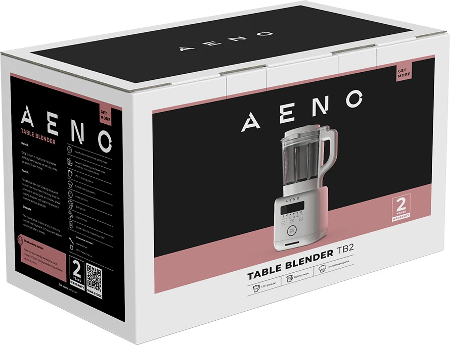 Blender tavoline-soupmaker AENO TB2 800 W, 1.75 L, 35000 rpm, gotim/zierje, gotë qelqi borosilikat, i bardhë