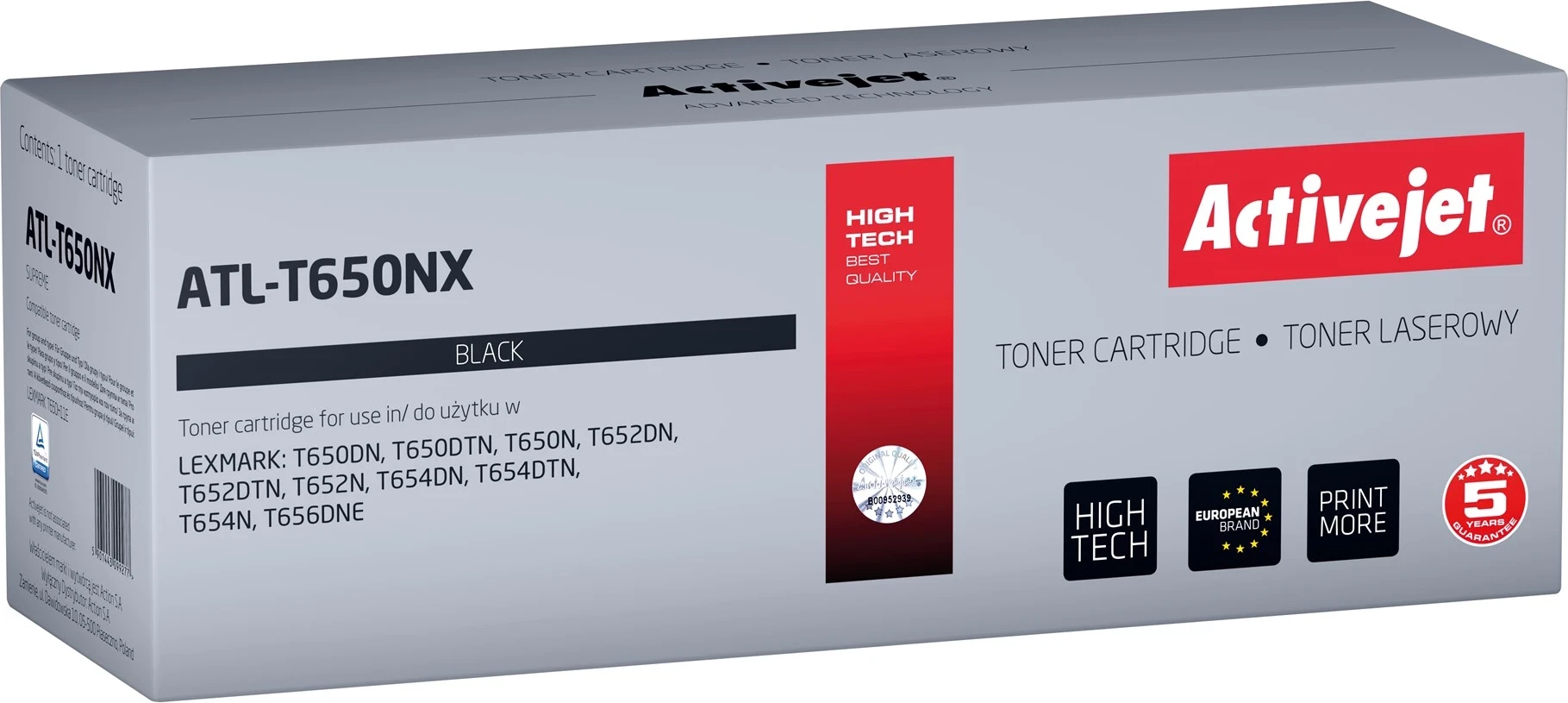 Toner zëvendësues Activejet ATL-T650NX për printer Lexmark, i zi