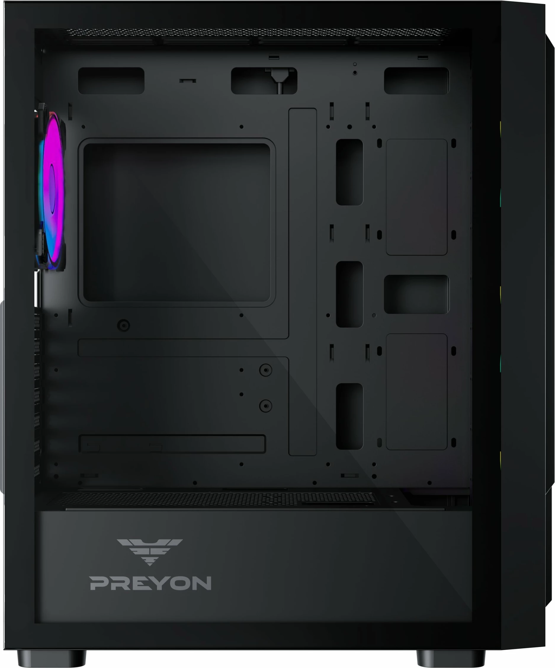 Kasë PREYON Nest Quarry ARGB PNQ04B Midi Tower, E-ATX/ATX/mATX/Mini-ITX, USB-C, 4x120mm PWM ARGB fanë, e zezë