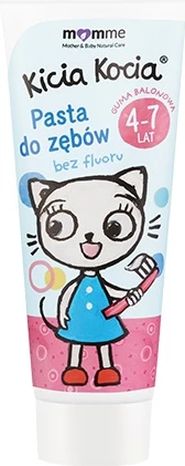 Pastë dhëmbësh për fëmijë MomMe Kicia Kocia pa fluoride, shije çamçakëzi, 4-7 vjeç, 50ml