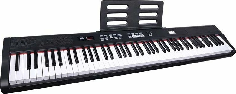 Piano digjital Bitmat DNA PP 88, 88 taste me dinamikë, 900 tinguj/700 ritme, USB-MIDI, set me pedal sustain dhe mbajtëse notash, e kuqe