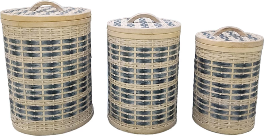 Set shporta me kapak TELENDOS, 3 copë, dru bredhi, ngjyrë e bardhë e larë-blu, 36x36x52cm