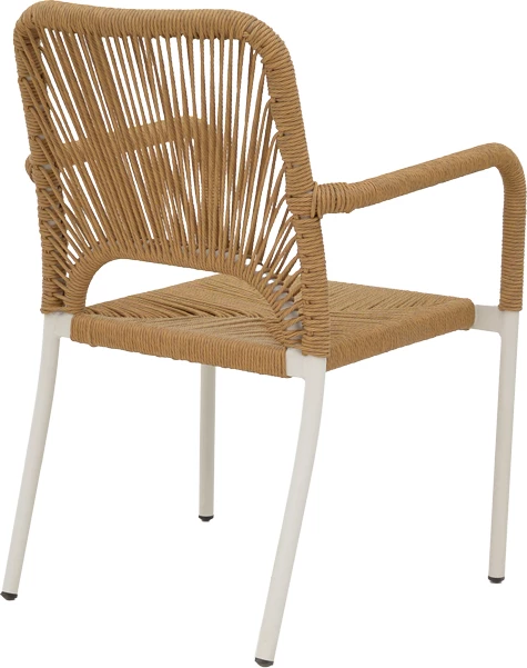 Karrige alumini e grumbullueshme, kornizë e bardhë, ratani natyral, 57x61x85 cm