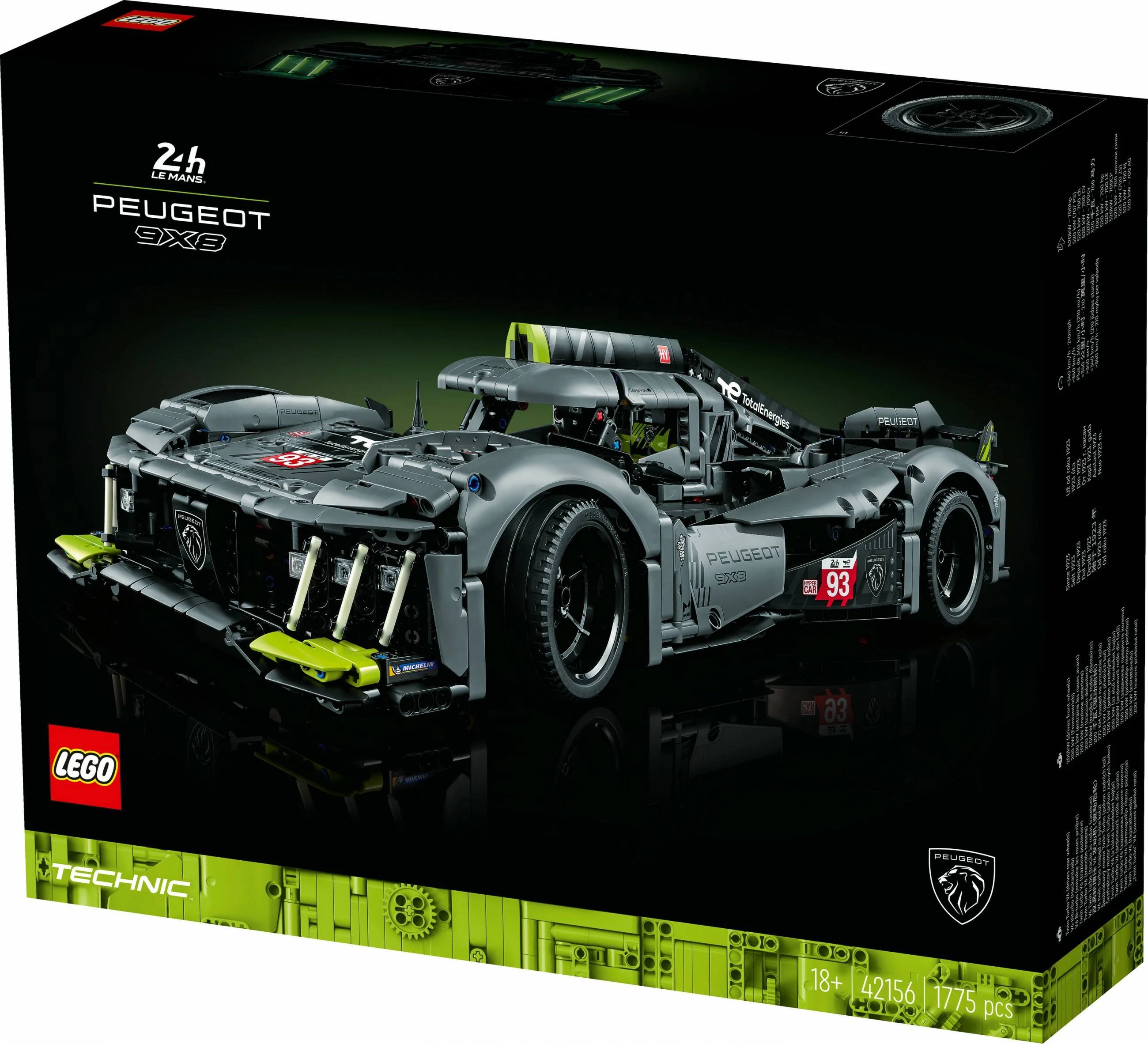Set ndërtimi LEGO Technic PEUGEOT 9X8 24H Le Mans Hybrid Hypercar, 1775 pjesë, shumëngjyrësh