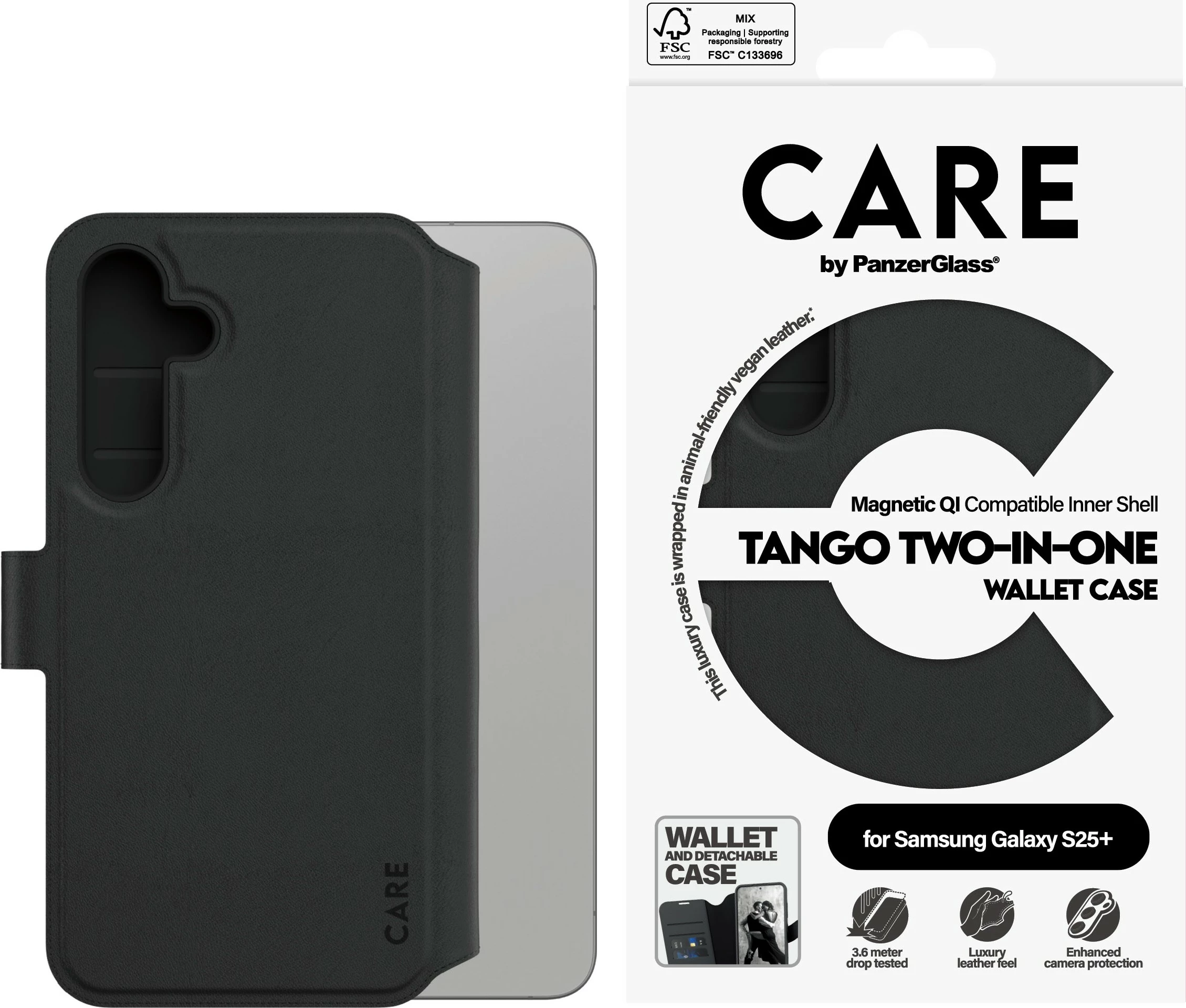 Mbështjellës PanzerGlass CARE Feature Case Tango 2-in-1, për Galaxy S25 Plus, i zi