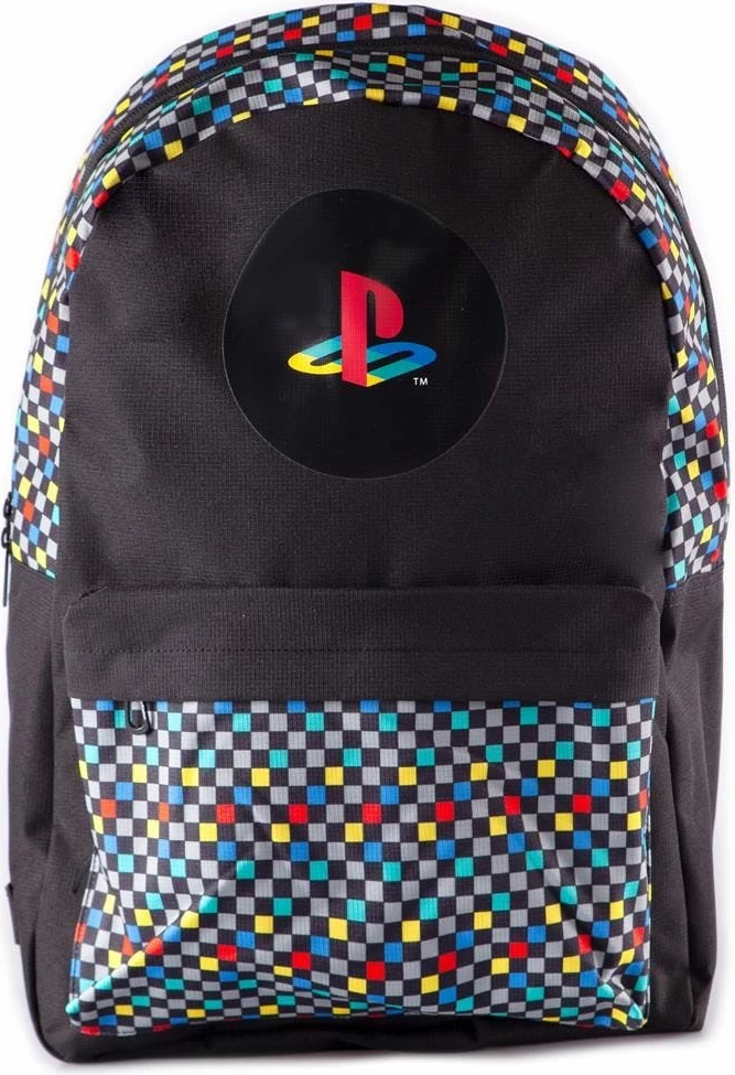 Çantë shpine Difuzed PlayStation Retro AOP, me ndarje të mbushur për laptop, poliester, e zezë