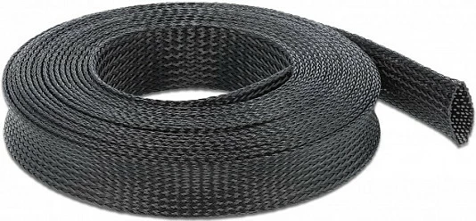 Tubë mbrojtës i gërshetuar për kabllo DeLOCK, 10 m x 25 mm, i zgjerueshëm, i zi