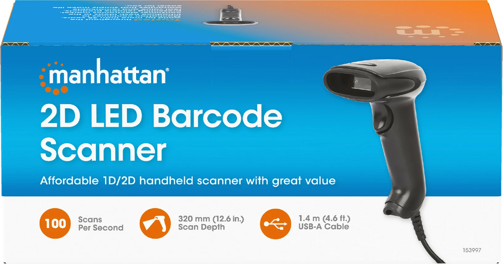 Skaner barkodi MANHATTAN 2D LED, USB, kabllo 1.4 m, i zi