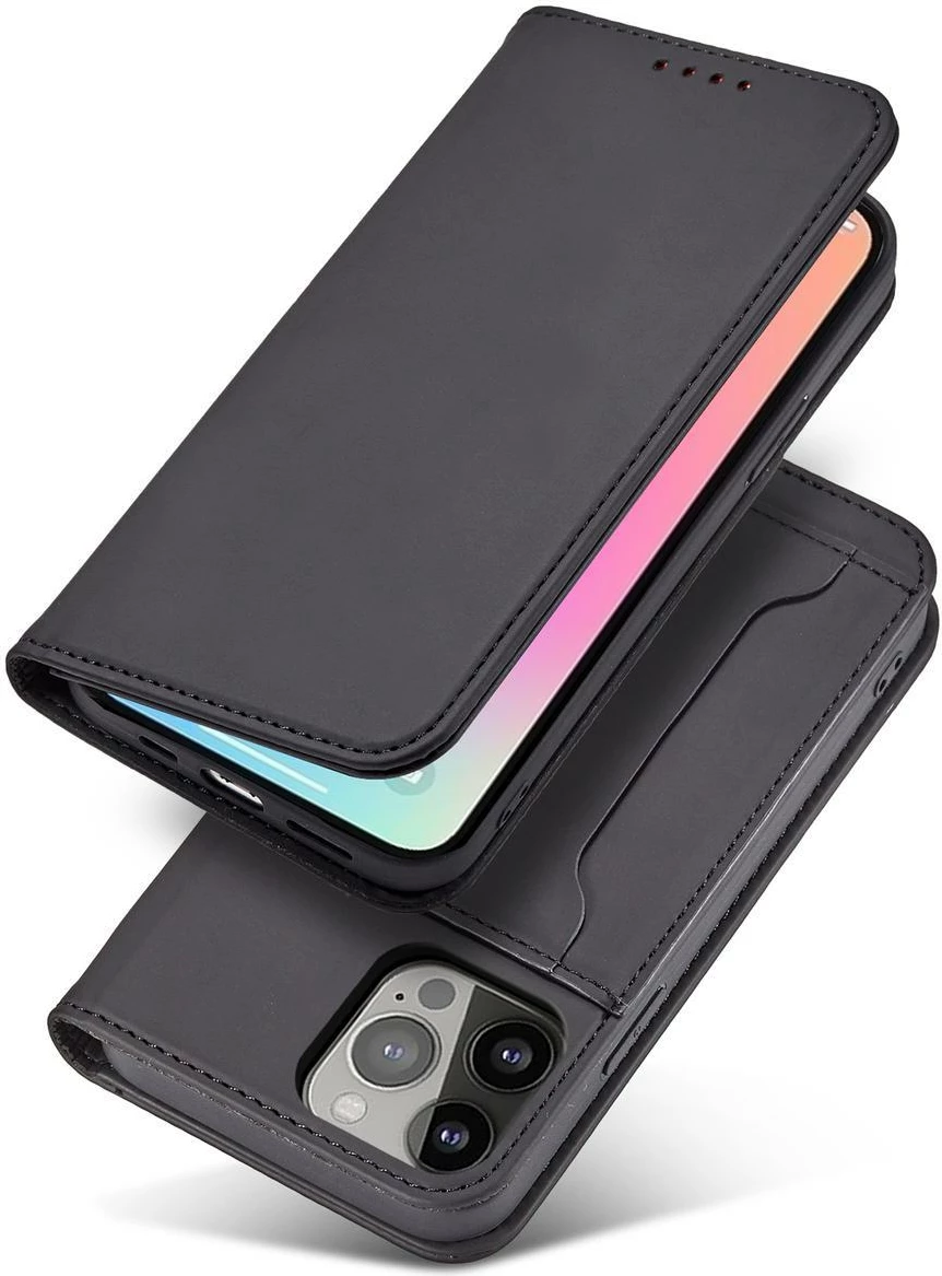 Mbështjellës Hurtel Magnet Card Case për iPhone 14 Pro, me kapak, portofol dhe mbajtëse, i zi