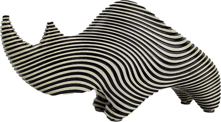 Dekor rinoceront CHARLES, polirezine, vija të bardha e të zeza, 24x7x13cm