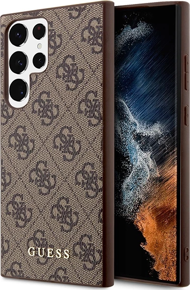 Mbështjellës Guess 4G Metal Gold Logo për Samsung Galaxy S23 Ultra, Kafe