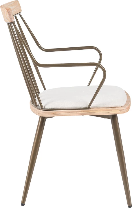 Karrige me mbështetëse Posse, metal bronzi, dru i bardhë, stof bezhë, 52x59x83cm