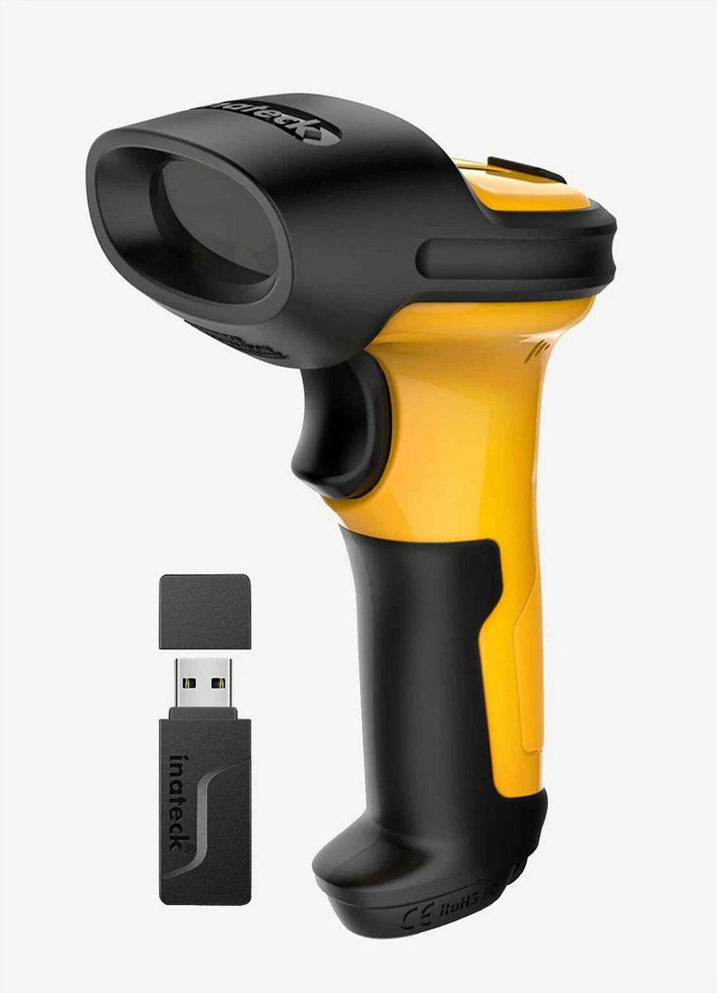 Skener barkodi Inateck P6, 1D laser, wireless/USB, 2600mAh, zi/verdhe
