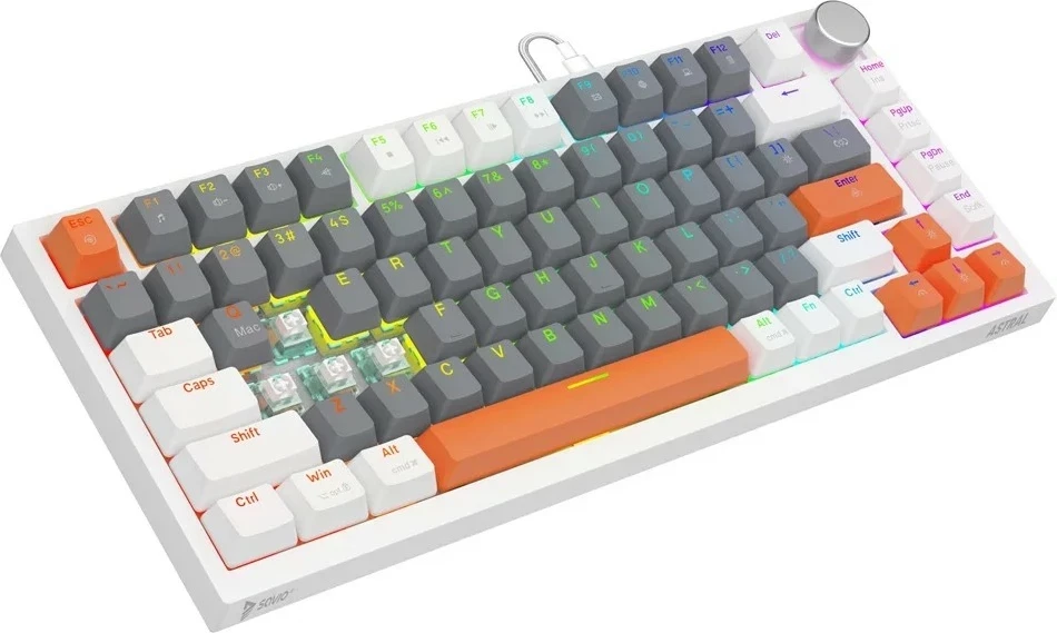 Tastierë Savio Astral, 75%, RGB, Outemu White Jade, USB-C, bardhë-gri