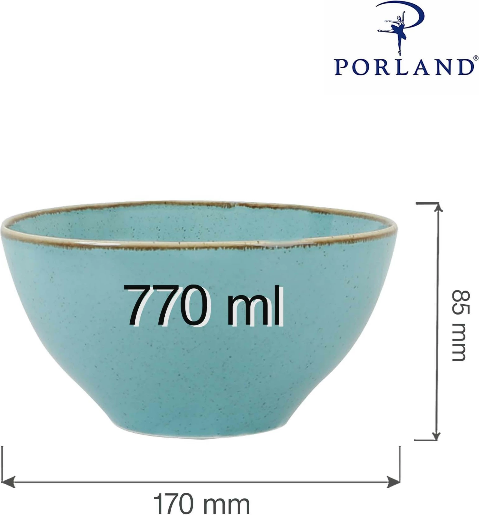 Tas porcelani Porland Seasons Laguna 770 ml Ø170 mm, kaltër qielli, set 6 copë