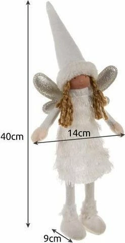 Figurinë dekoruese Krishtlindjesh Ruhhy 22342, zanë/engjëll me krahë me glitter, 40 cm, bardhë/argjend