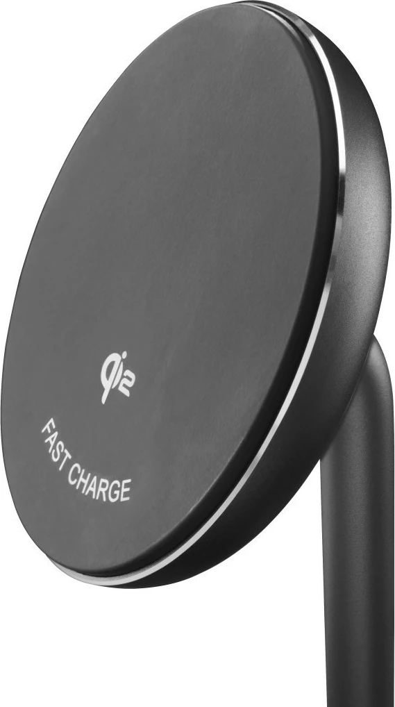 Karikues pa tela me magnet tavoline, Hama 201737, Qi2 Fast Charge 15W, mbajtës i rregullueshëm 0–65° me rrotullim 360°, 2x USB-C, i zi