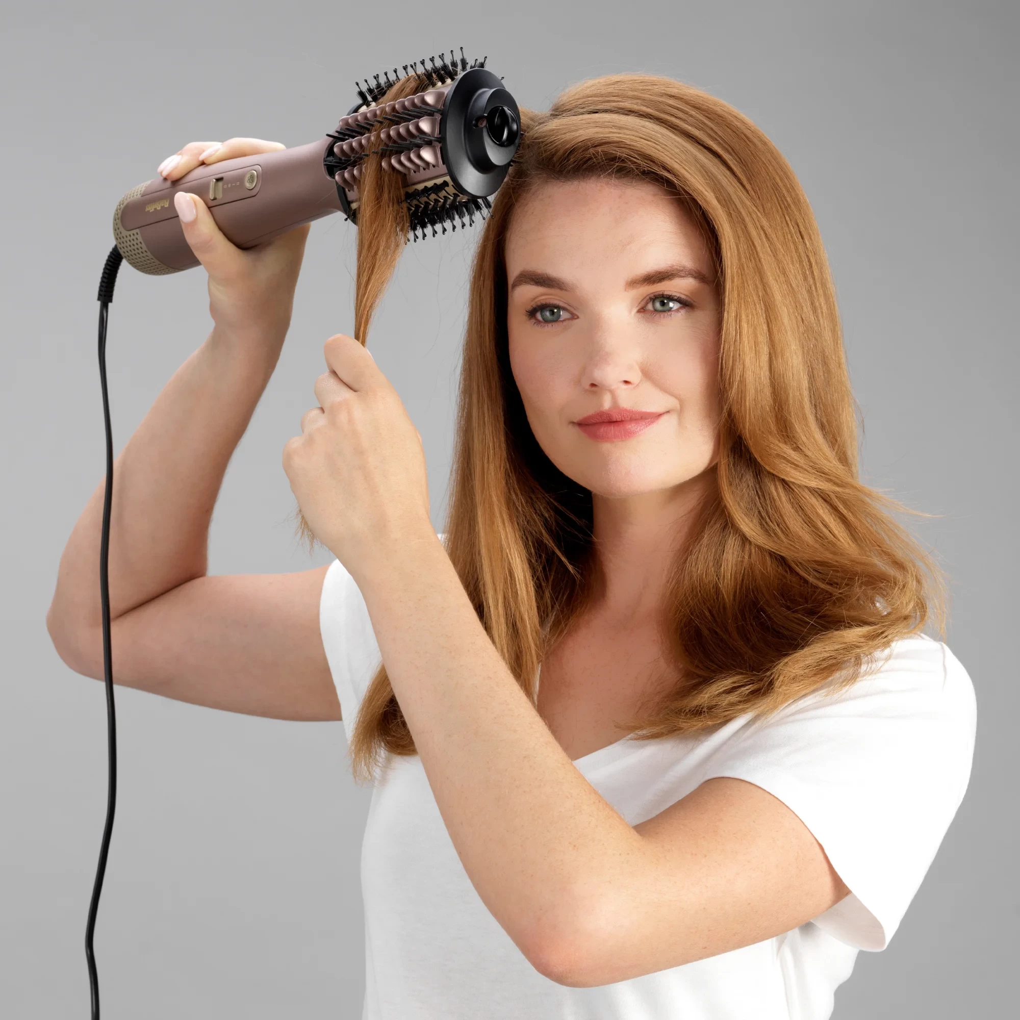 Furçë flokësh me ajër, BaByliss AS95E, 1000W, modalitetet wet/dry, jonizuese anti-frizz, keramike, rozë e artë
