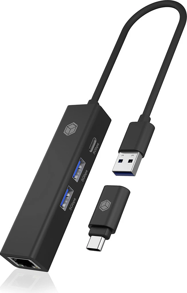 USB Hub ICY BOX IB-HUB1439, 2x USB 3.2 Gen1 + LAN Gigabit, me adapter USB-C, i zi