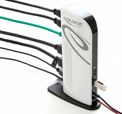 Docking station DeLOCK USB Dual HDMI, USB 3.2, LAN Gigabit, Audio 3.5 mm, e zezë/bardhë