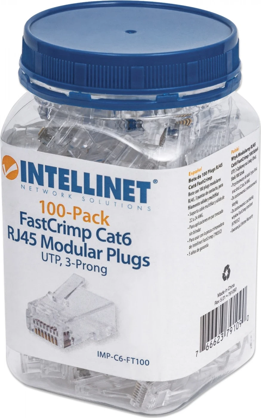 Pin Intellinet 791090 RJ45 Cat6 UTP, 100 copë, transparent