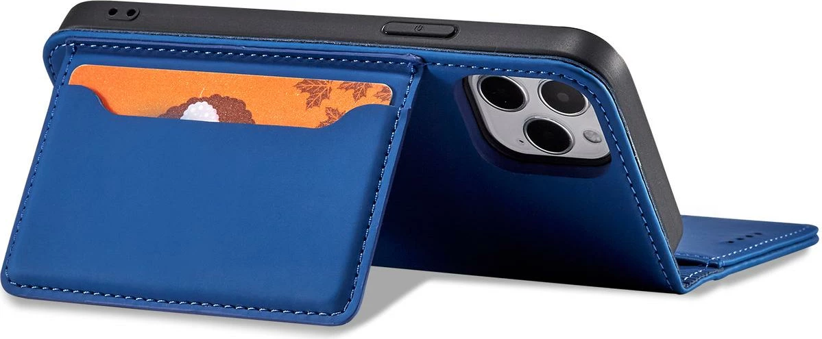 Mbështjellës Hurtel Magnet Card Case për iPhone 12 Pro Max, me kapak, portofol dhe mbajtëse, Blu