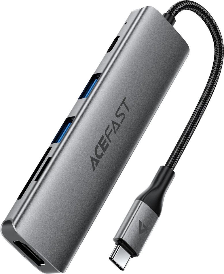 Hub USB-C Acefast J18 6-në-1 HDMI 4K@60Hz PD 90W me SD/microSD, Gri