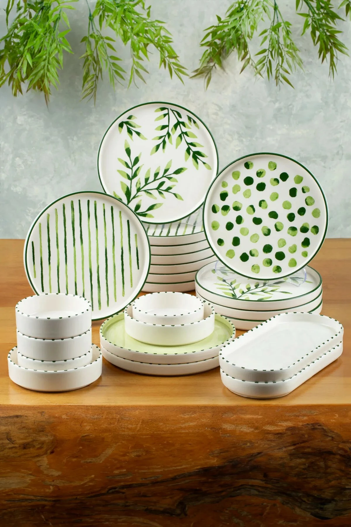 Set mëngjesi 22 pjesësh Hermia, MCH09974, ngjyrë e gjelbër dhe e bardhë