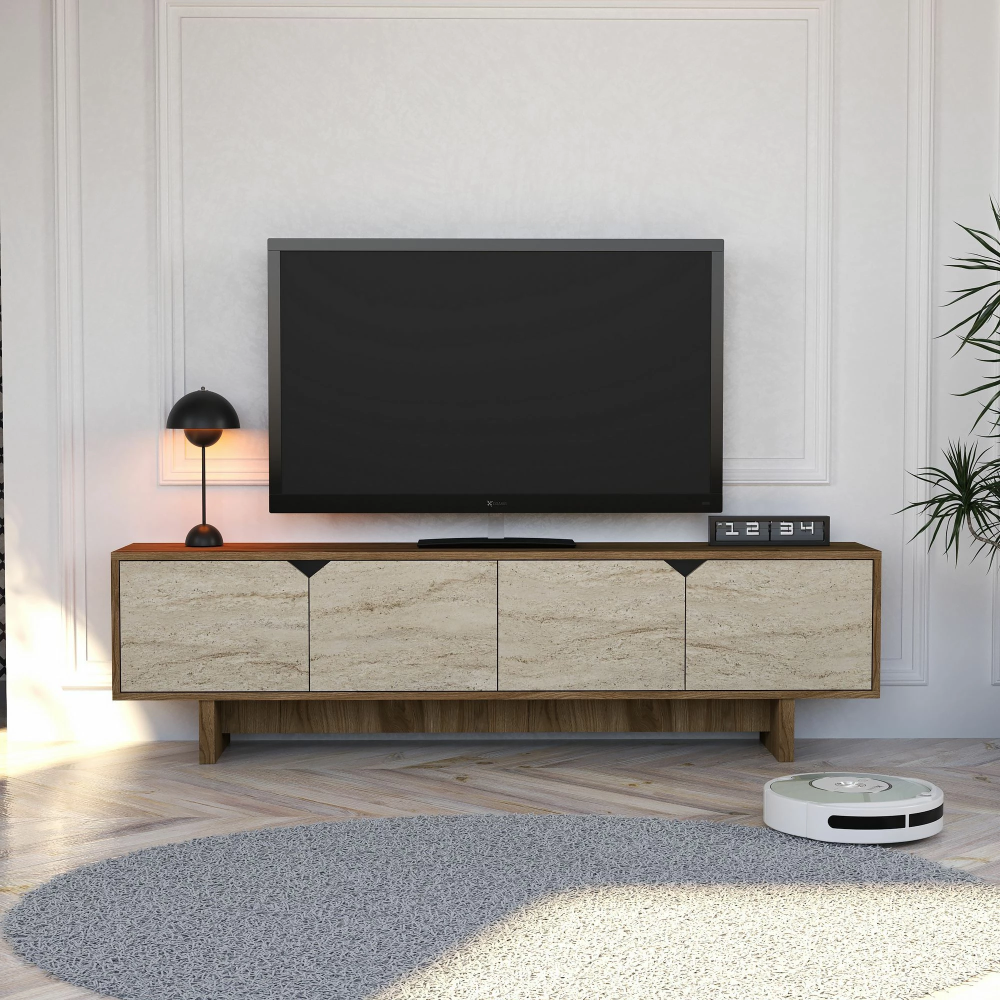 Komodë TV Skye Decor, ngjyrë arrë, travertin