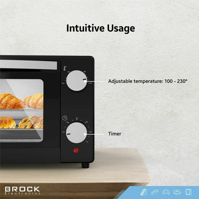Furrë elektrike mini Brock TO 9001 B, 9 L, 650 W, me konvekcion, e zezë