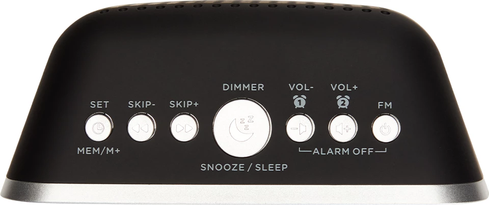 Orë alarmi me radio Aiwa CRU-19BK, FM/PLL, 2 alarme, 2x USB karikim, AUX In, ekran LED i zbehshëm, e zezë