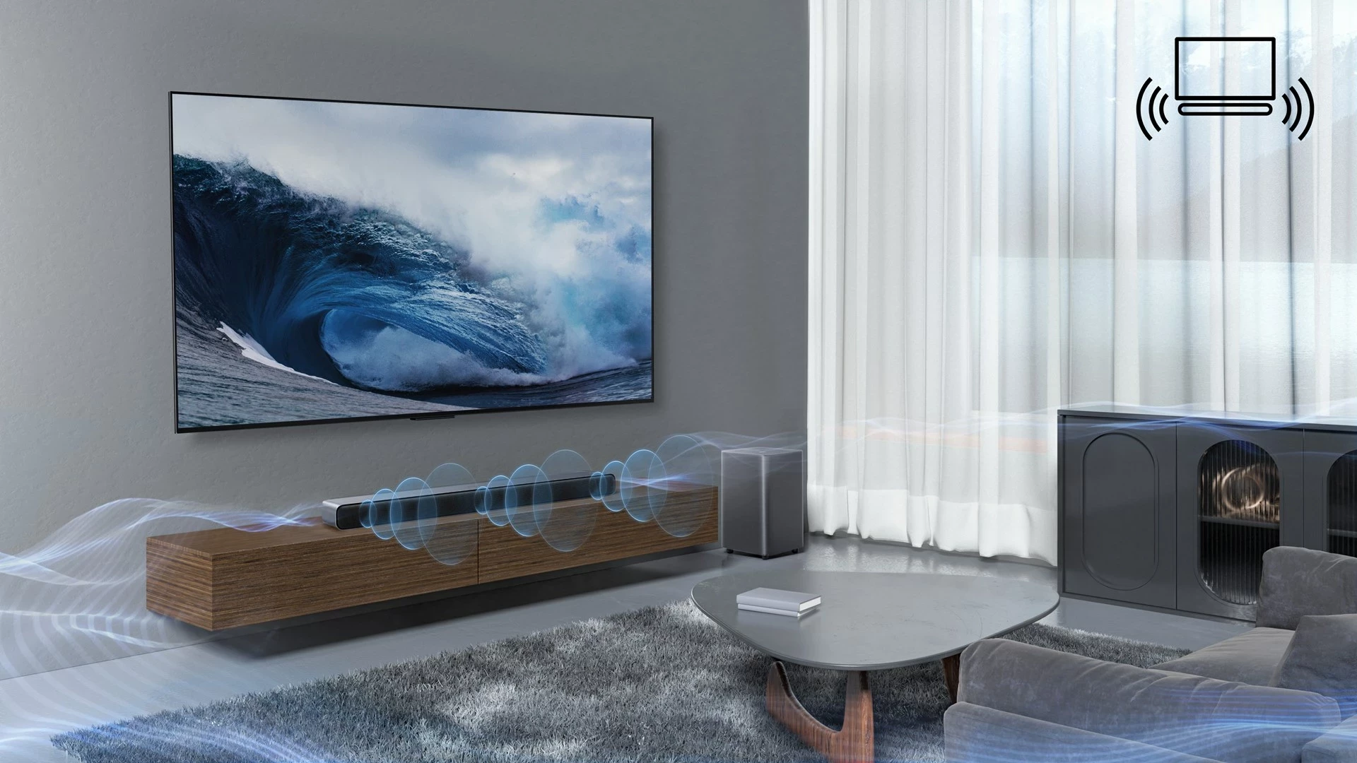 Soundbar TCL S S55H, 2.1 Channel, Dolby Atmos, Subwoofer pa tela, Bluetooth, Titanium