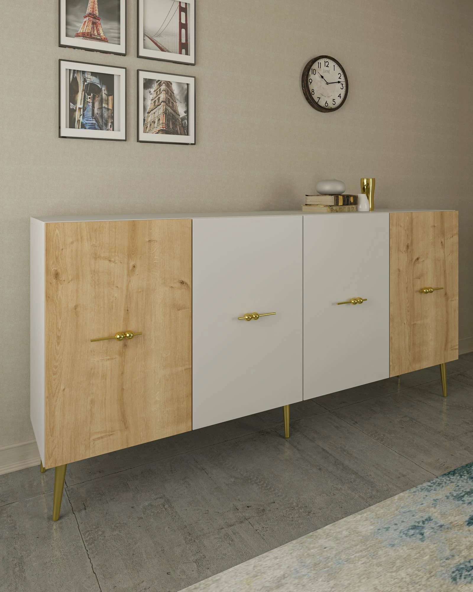 Konsol Skye Decor, Loop KB150, e bardhë, lisi sapphire