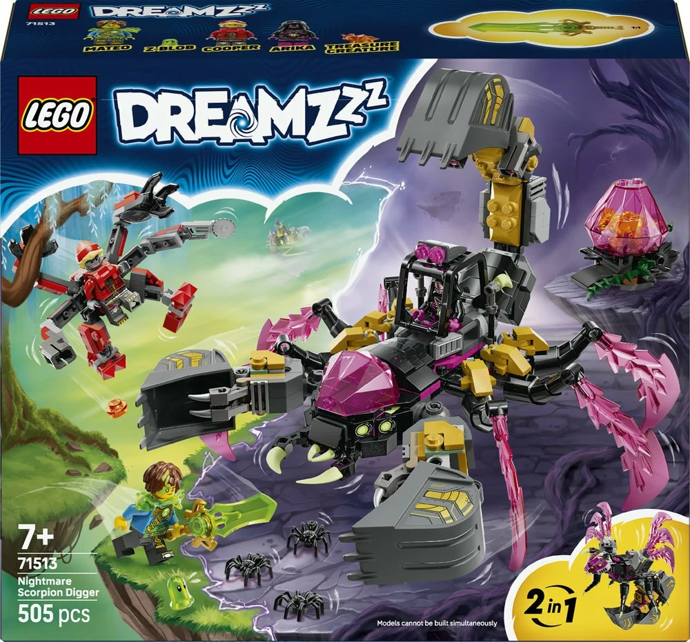 Set konstruksioni LEGO DREAMZzz Nightmare Scorpion Excavator 71513, 505 pjesë, 2-në-1