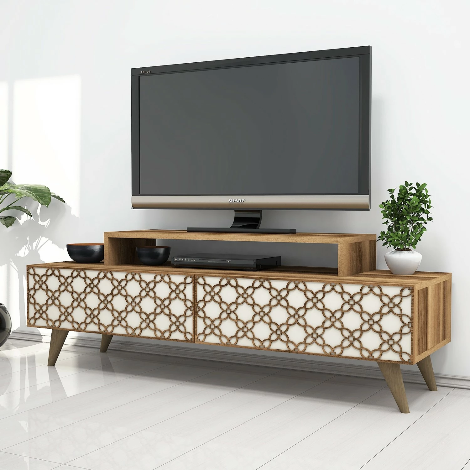 Komodë TV Hanah Home, City, ngjyrë arre dhe krem