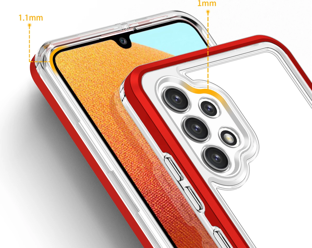 Mbështjellës Hurtel Hybrid Armor Clear 3 in 1 për Samsung Galaxy A72, Transparent, Kuq