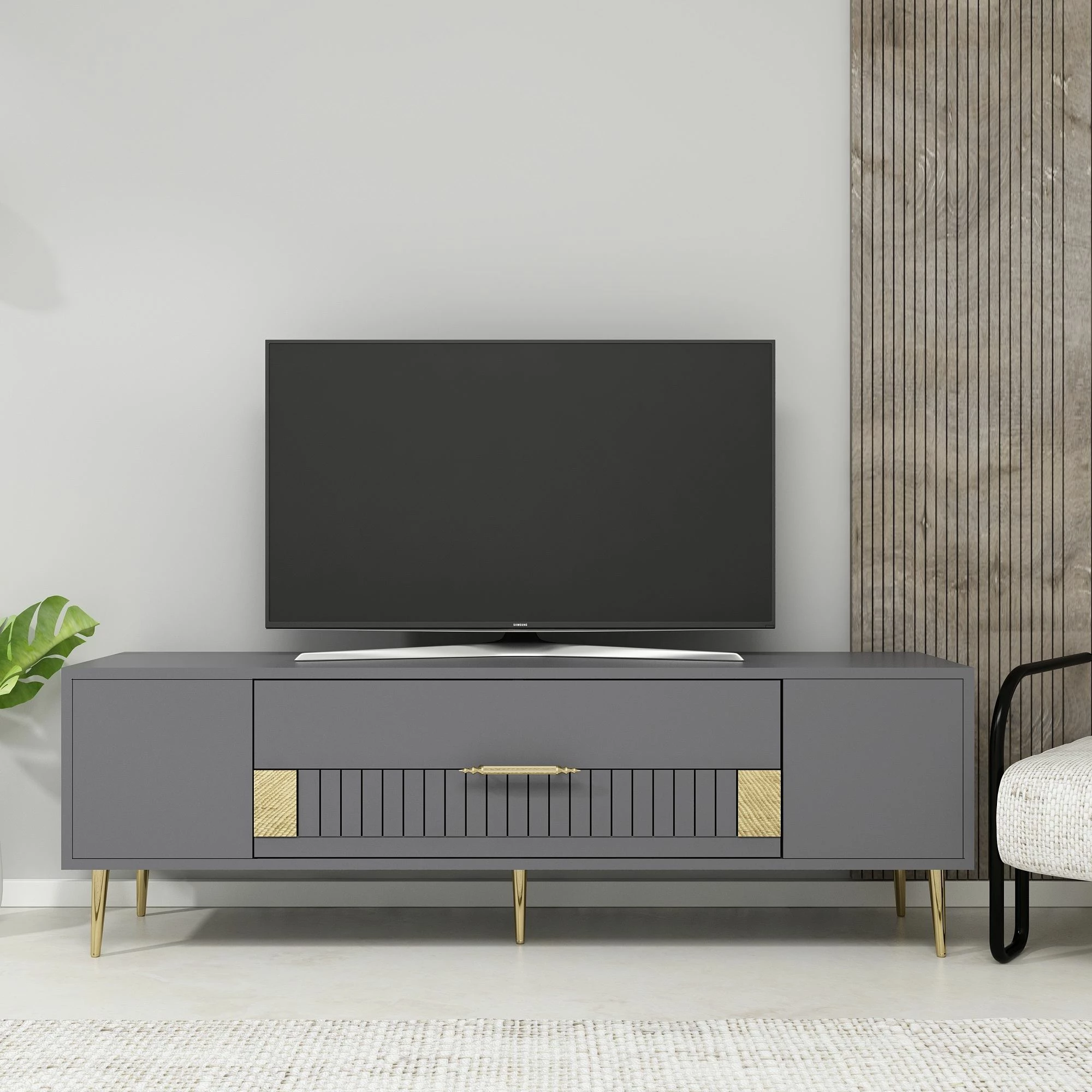 Komodë për TV, ngjyrë antracit dhe ari, Skye Decor, Dekolp4