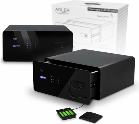 Kasafortë sirtar Adler AD 1044, 17 L, touch panel, kod + fingerprint + çelës emergjent, e zezë, set me 2 çelësa