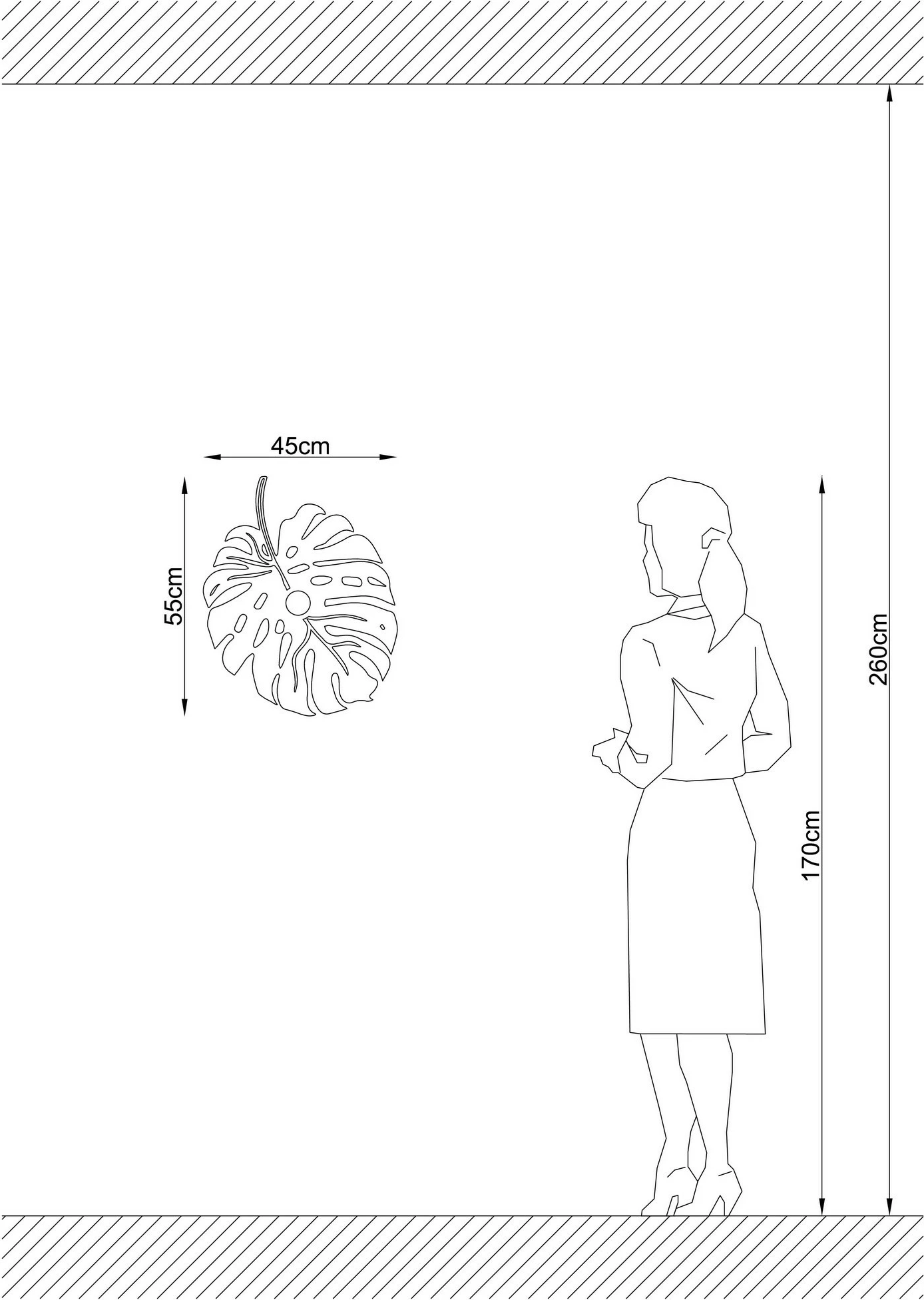 Llambë muri Opviq, dizajn lule e zezë, W-035, 45x12x55 cm