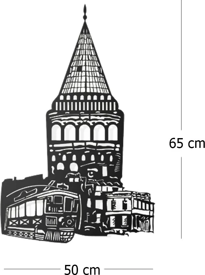 Aksesor dekorativ metalik për mur, Galata Tower, Wallity, ngjyrë e zezë