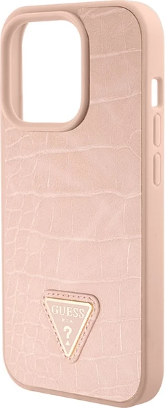 Mbështjellës Guess Croco Triangle Metal Logo për iPhone 15 Pro Max, Rozë