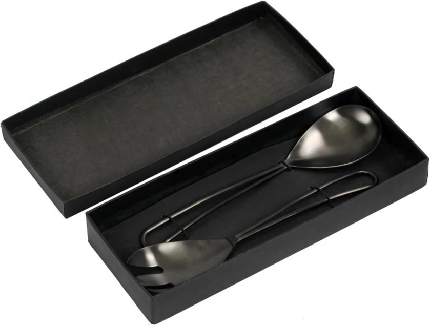 Set për shërbim sallate, 2 copë, çelik i zi, 29x7x2 cm