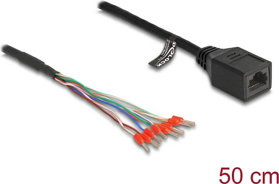 Kabllo rrjeti DeLOCK RJ45 femër në tela me ferula, Cat5e, 0.5 m, e zezë