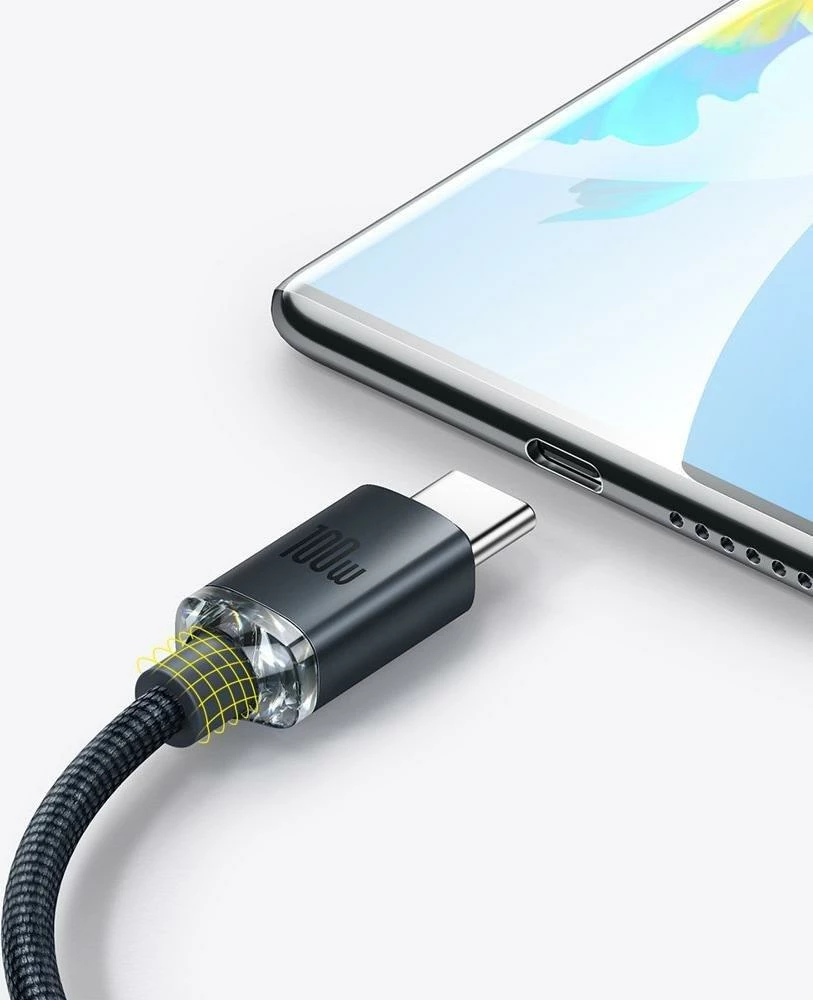 Kabllo USB Baseus Crystal Shine CAJY000401 USB-A në USB-C 1.2 m 100W, e zezë (1 copë)