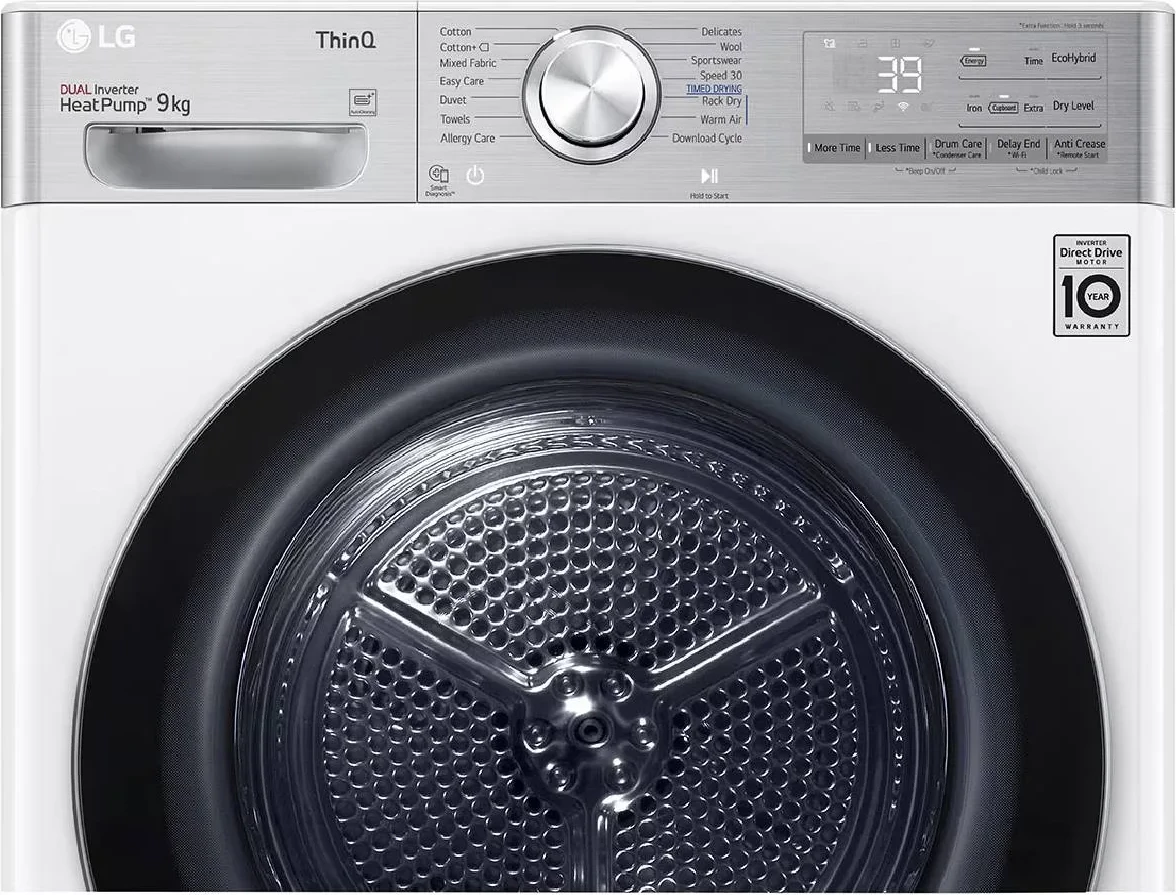 Tharëse rrobash LG RH90V9AV2QR 9 kg Dual Inverter Heat Pump A+++ Wi‑Fi e bardhë