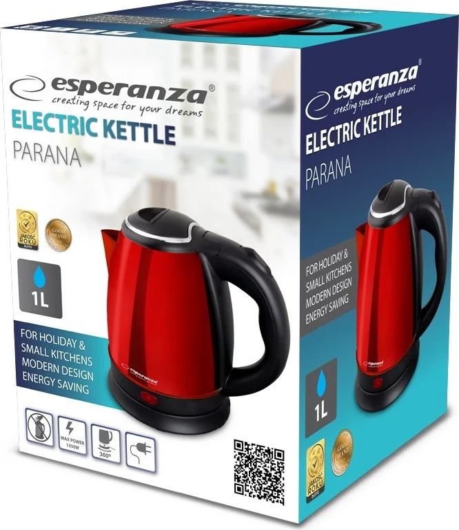 Ketli elektrik Esperanza EKK128R Parana, 1 L, E kuqe dhe e zeze, 1350 W