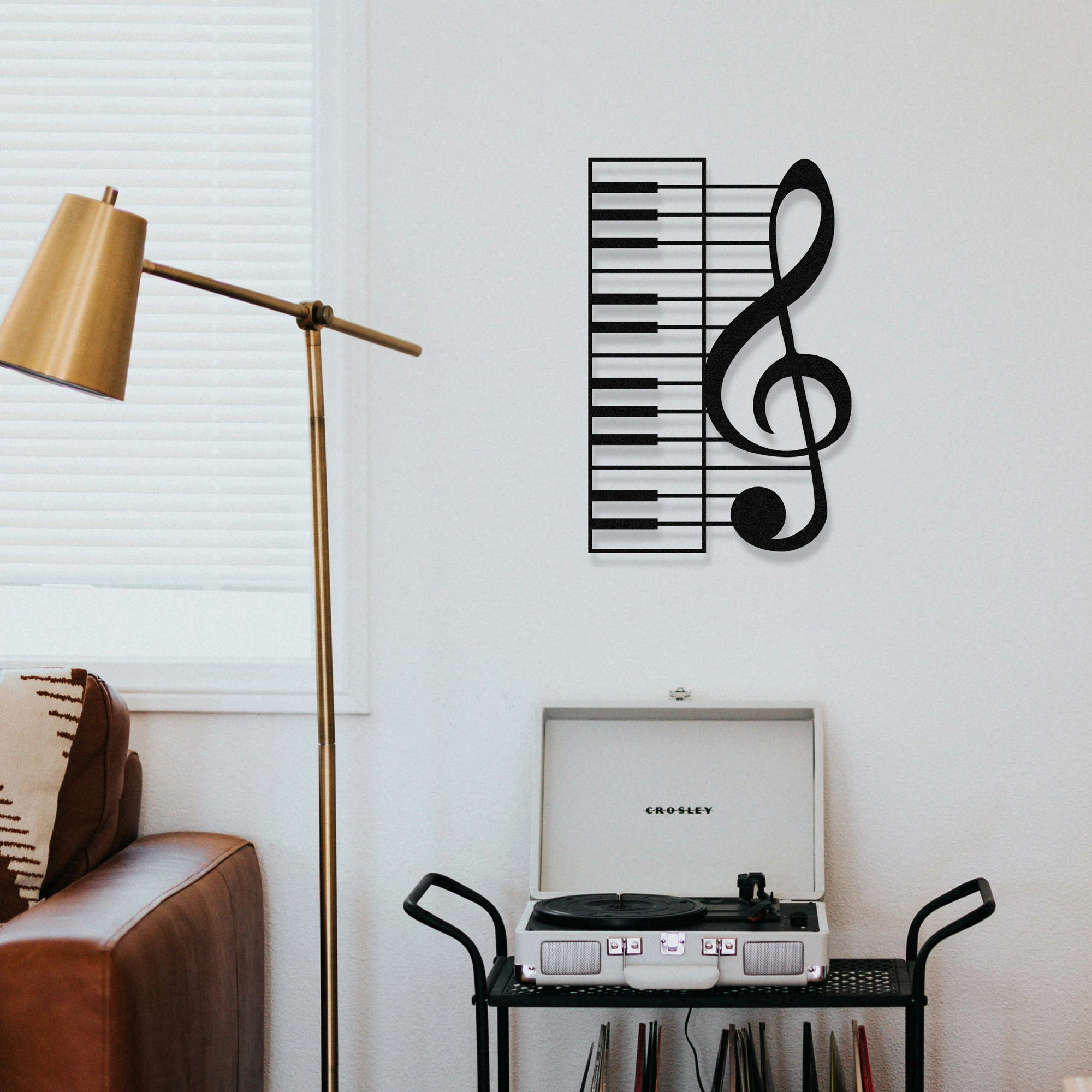 Aksesor dekorativ metalik për mur, temë muzikore, Wallity, ngjyrë e zezë