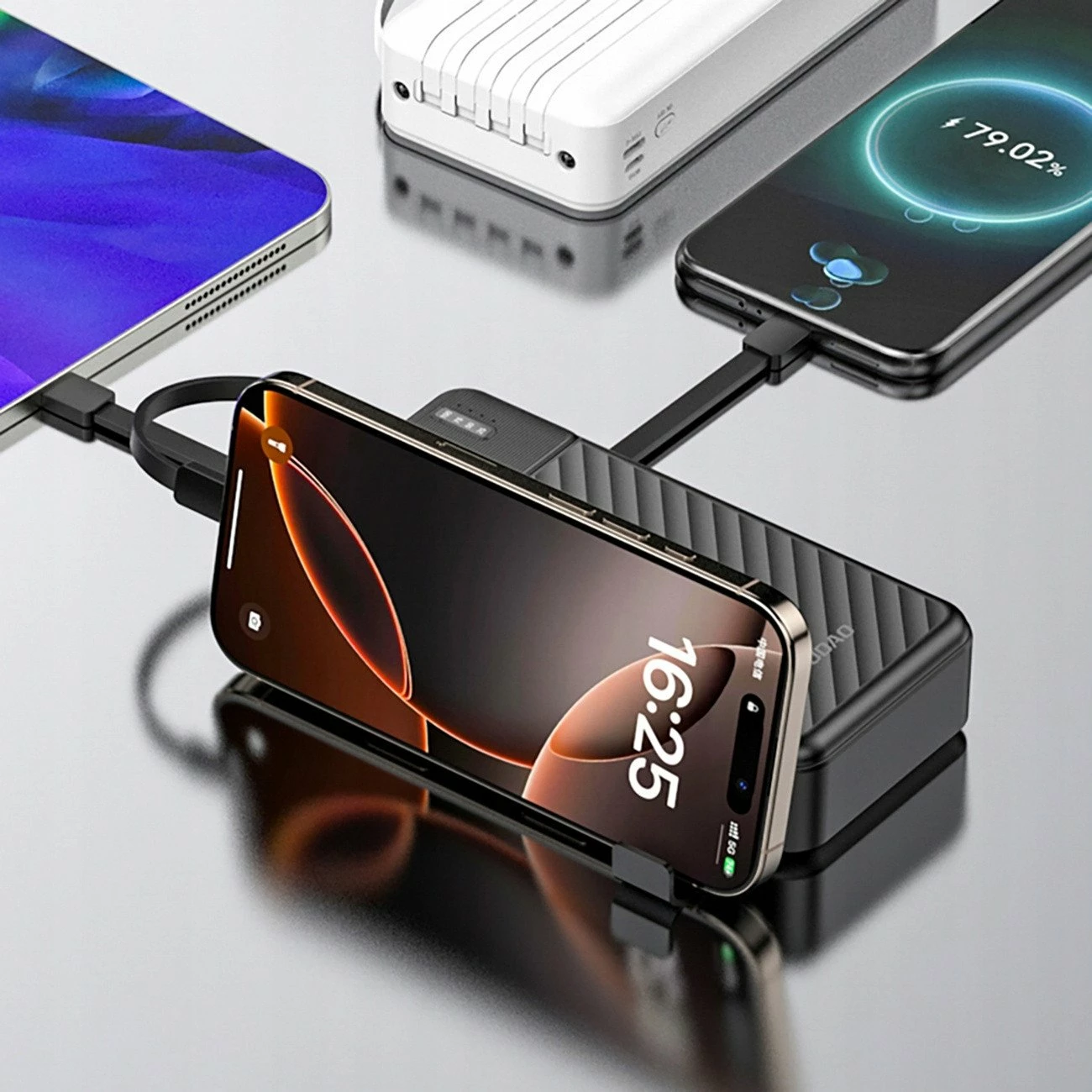 Powerbank Dudao K11 Pro 20000mAh, 4 kabllo të integrume, 10W, e zezë