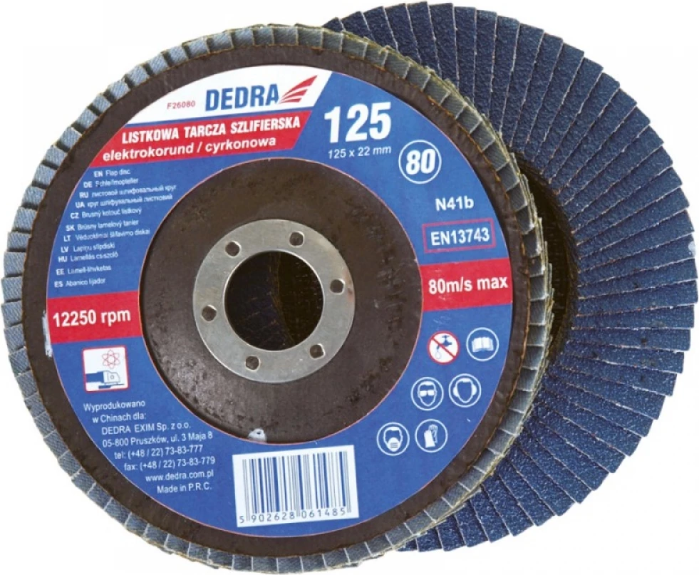 Disk lamelar për bluarje Dedra F26060 125x22mm zirconia grit 60